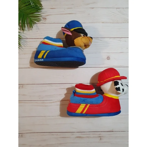 Paw Patrol Light Up Slippers, Toddler Warm Plush House Shoes, Chase & Marshall - Picture 3 of 9